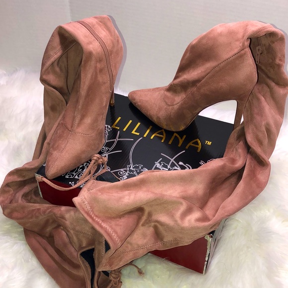 Shoes - Suede Over-The-Knee Pointy Toe Heeled Boots